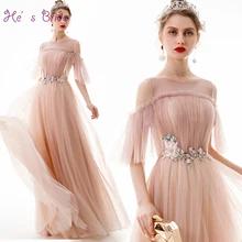 Он невесты Новое Вечернее платье розовое длинное с аппликацией в пол Феи Формальное элегантное платье для выпускного банкета Vestido De Noche
