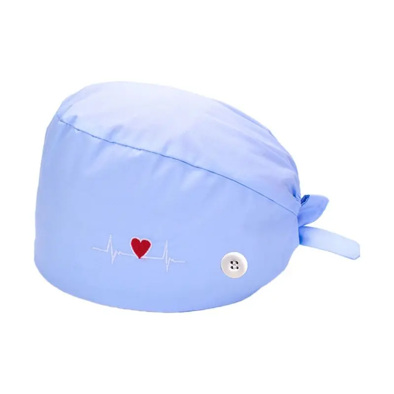 37 Colors Unisex Adjustable Working Scrub Cap with Protect Ears Button Electrocardiogram Embroidery Floral Print 