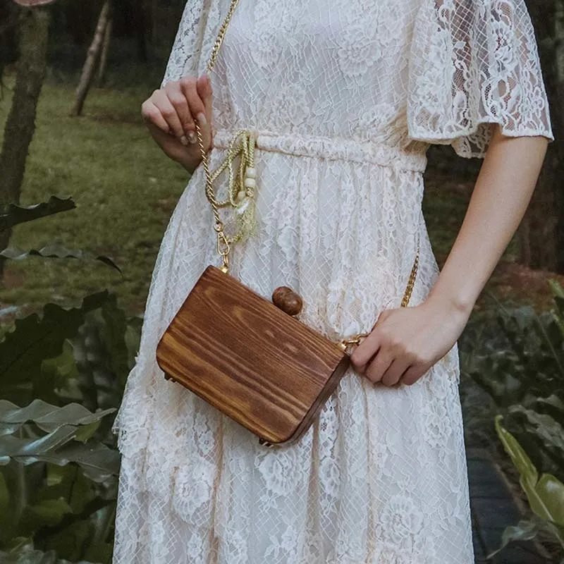 [DEAT] Small Square Personality Wooden Lock Chain Casual Simgle Women Accessories New Spring Summer Fashion Tide 10D715