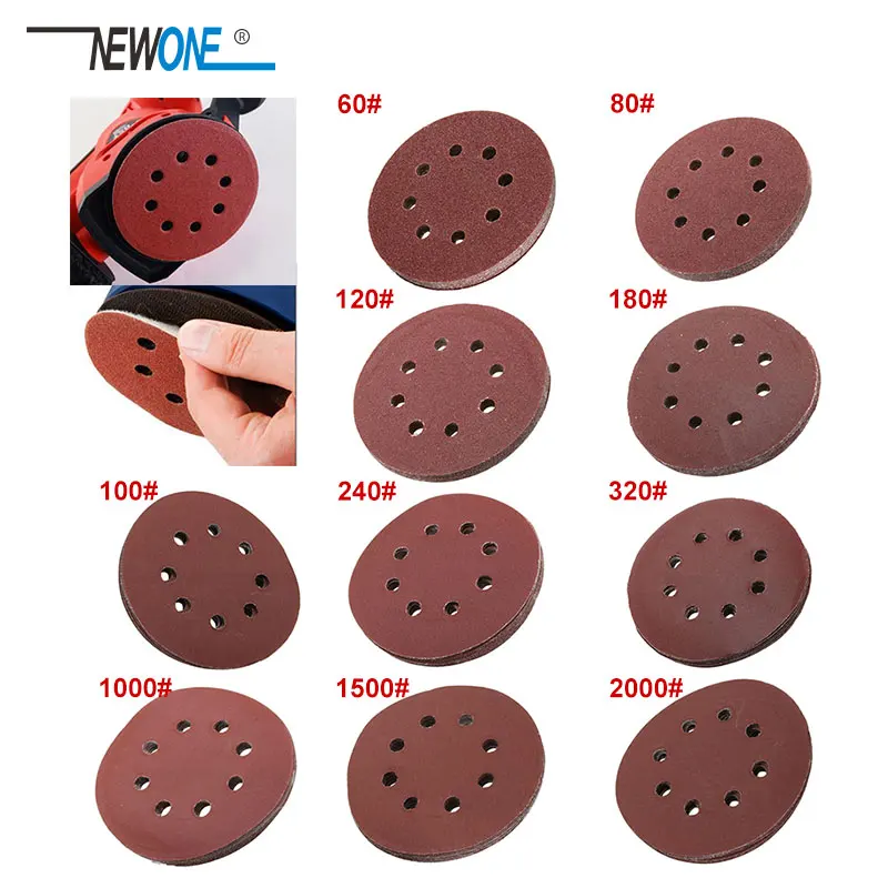 125mm Sanding Discs 100pcs 8 Hole Hook /& Loop Sandpaper Orbital Sander Pad 40-up