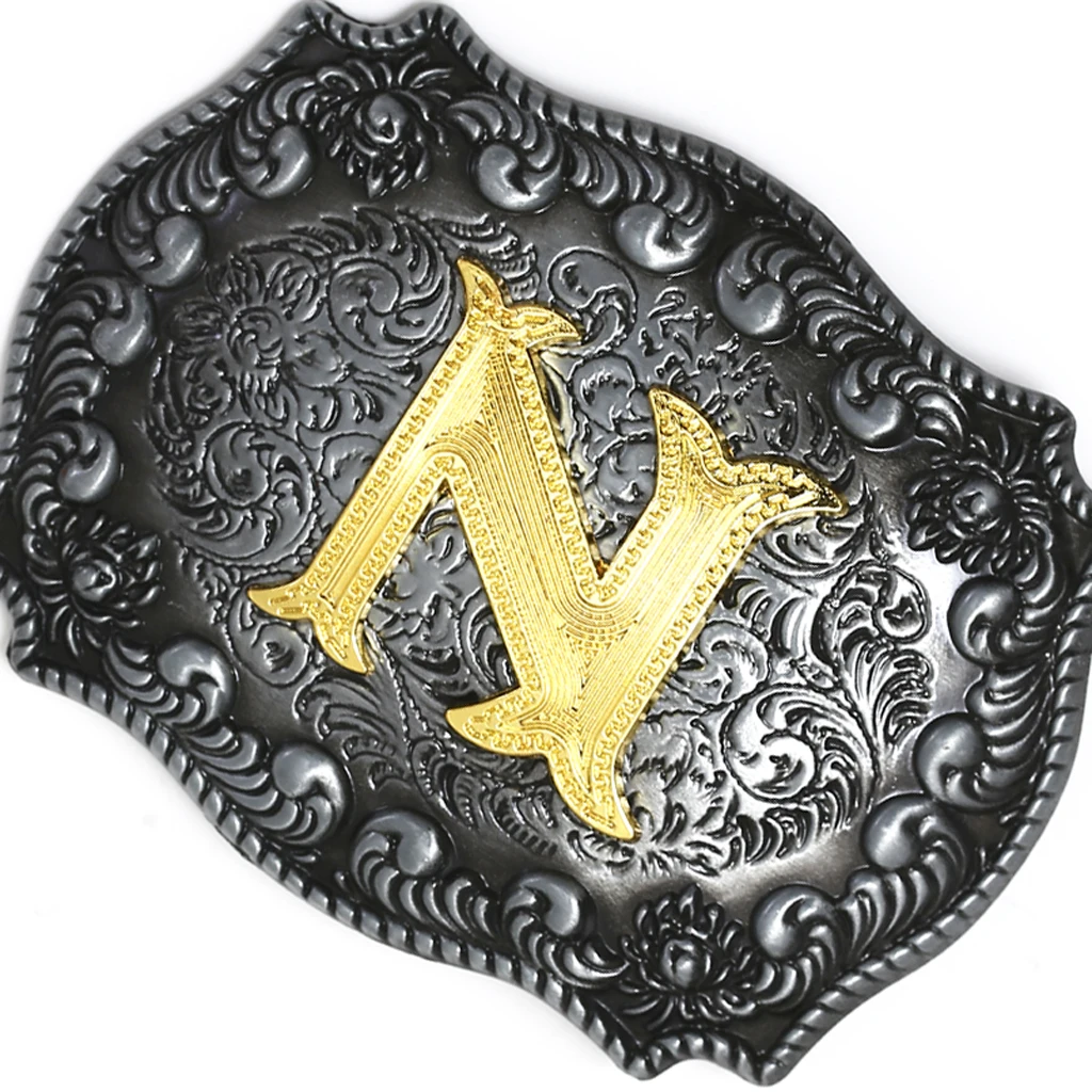 Fashion Vintage Golden Letter & Floral Initial Letters A-Z Mens Hip Hop Cowboy Waist Belt Buckle Indian Metal Customized Buckle brown belt