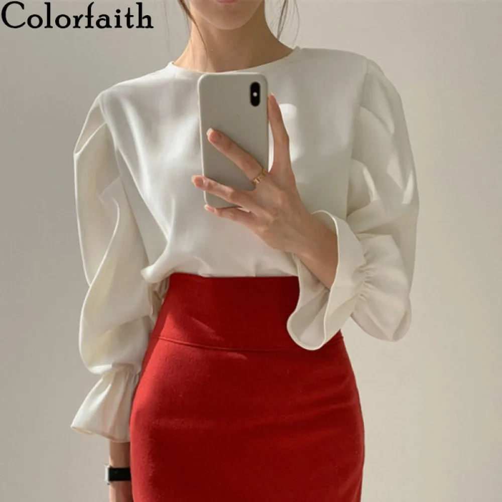 Женская винтажная блузка Colorfaith белая свободного кроя с рукавом пагода весна лето