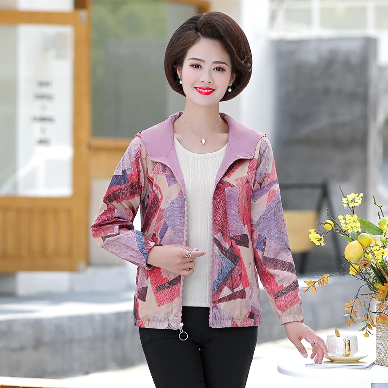 

Autumn Hooded Jacket Woman Two Way Wearing Coats Women Pink Orange Blue Printing Reversible Outerwear With Hood Zip Up Clothes