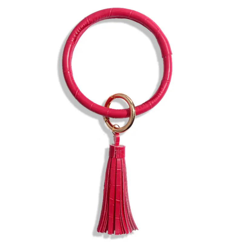 Flatfoosie, многоцветная цепочка для ключей из искусственной кожи, на заказ, круглая кисточка, браслет для ключей, брелок для женщин и девушек, ремешок на запястье - Цвет: 11RR