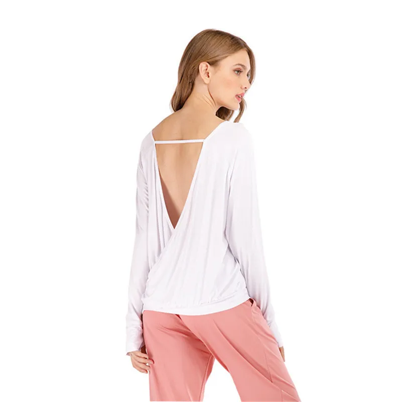 

New Women's Yoga Shirt Quick-drying Gym Sport Running Long Sleeve T-shirt Sweatshirt Jersey Yoga Loose Hollow Shoulder Top