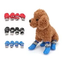 4pcs/Set S M L Size Cotton Rubber Pet Dog Shoes Waterproof Non-slip Dog Rain Snow Boots Socks Footwear For Puppy Small Cats Dogs