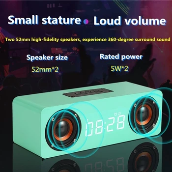 

Wooden Portable Subwoofer Bluetooth Speaker LED Clock Display Bass Column Wireless Stereo Surround Soundbar With TF-card AUX FM
