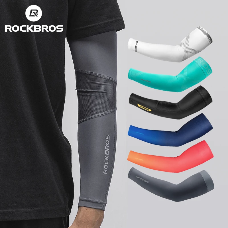 Cooling Arm Sleeves ROCKBROS Unisex Cooling Arm Sleeves Outdoor UV Protection Hand Cover Cycling Running Fishing Ski Women Men Bicycle Arm Sleeves