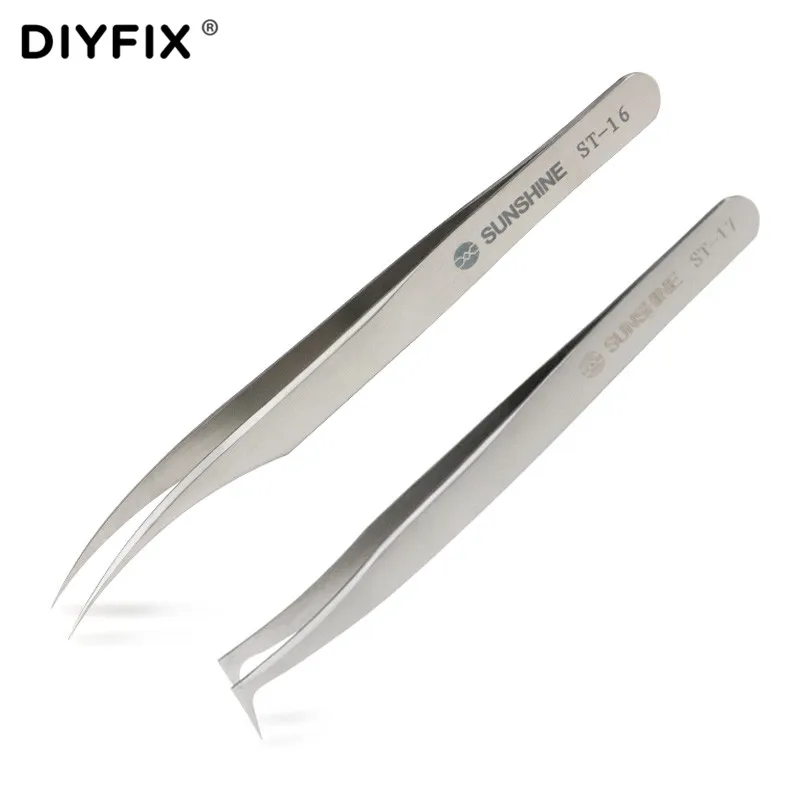 Stainless Steel Eyelash Extension Tweezers Ultra Precision Forceps with Curved Angled Fine Tips Beauty Craft Anti Acid Tweezers