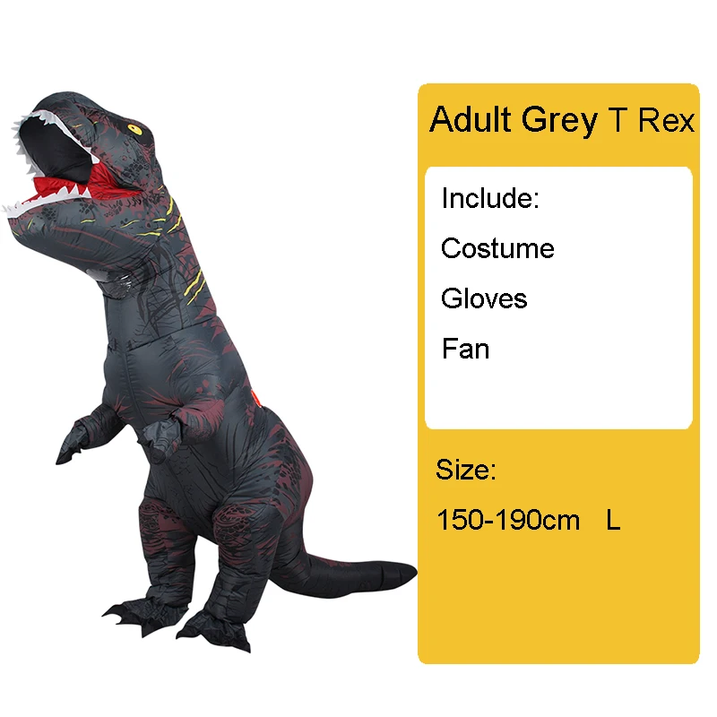 Adult Grey Взрослый детский надувной костюм динозавра T REX wo мужские костюмы динозавр инопланетянин Хэллоуин нарядное платье карнавальный костюм косплей - Цвет: Adult Grey