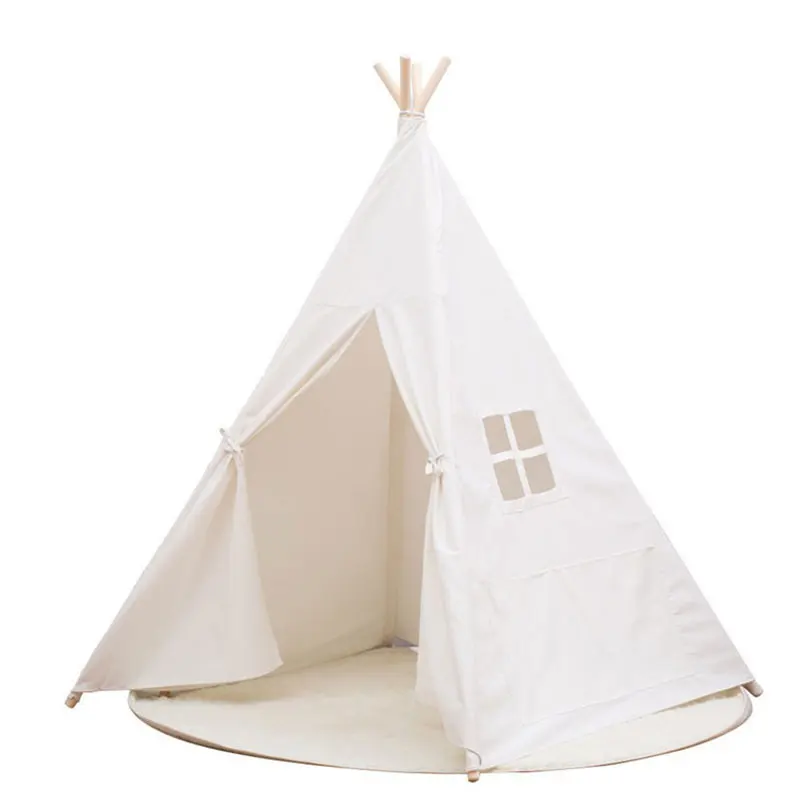 Большая Unbleached холст Teepee серый Poms индийская Игровая палатка дом детская футболка игровой дом Детская палатка