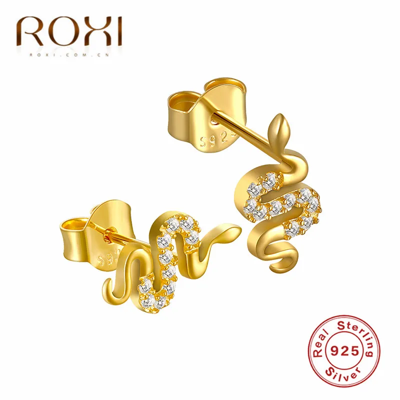 ROXI, серьги в стиле панк со змеей, 925 пробы, серебряные, с подвеской в виде змеи, серьги-гвоздики для женщин, животный альпинист, ювелирное изделие для ушей