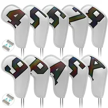 New Magnetic Closure Golf Iron Head Cover Set 10Pcs,Iron Cover Number 4-9 ASPX,Gradients Colorful,White Black