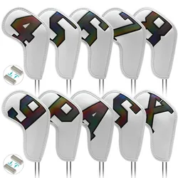 New Magnetic Closure Golf Iron Head Cover Set 10Pcs,Iron Cover Number 4-9 ASPX,Gradients Colorful,White Black
