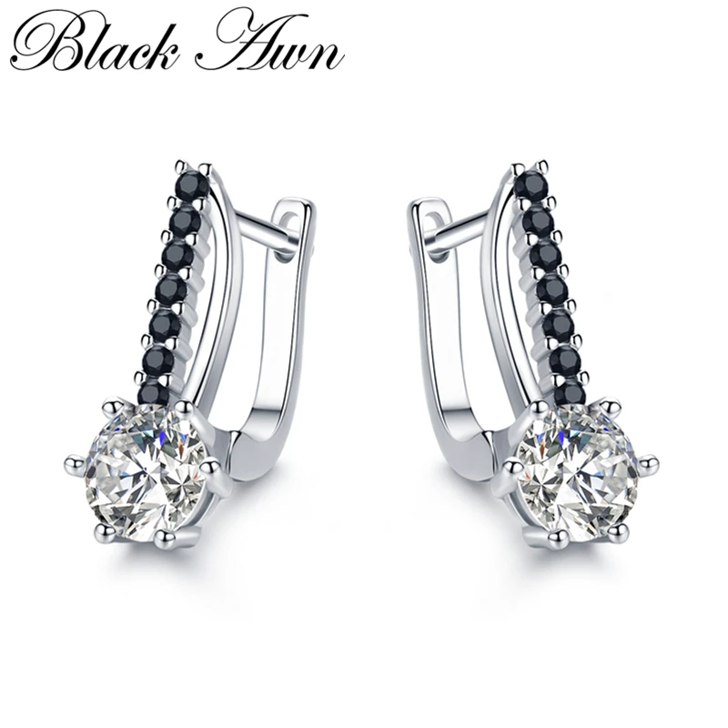 

[BLACK AWN] Cute 925 Sterling Silver Jewelry Hoop Earrings for Women Boucle D'oreille Femme Bijoux Silver 925 Jewelry I119