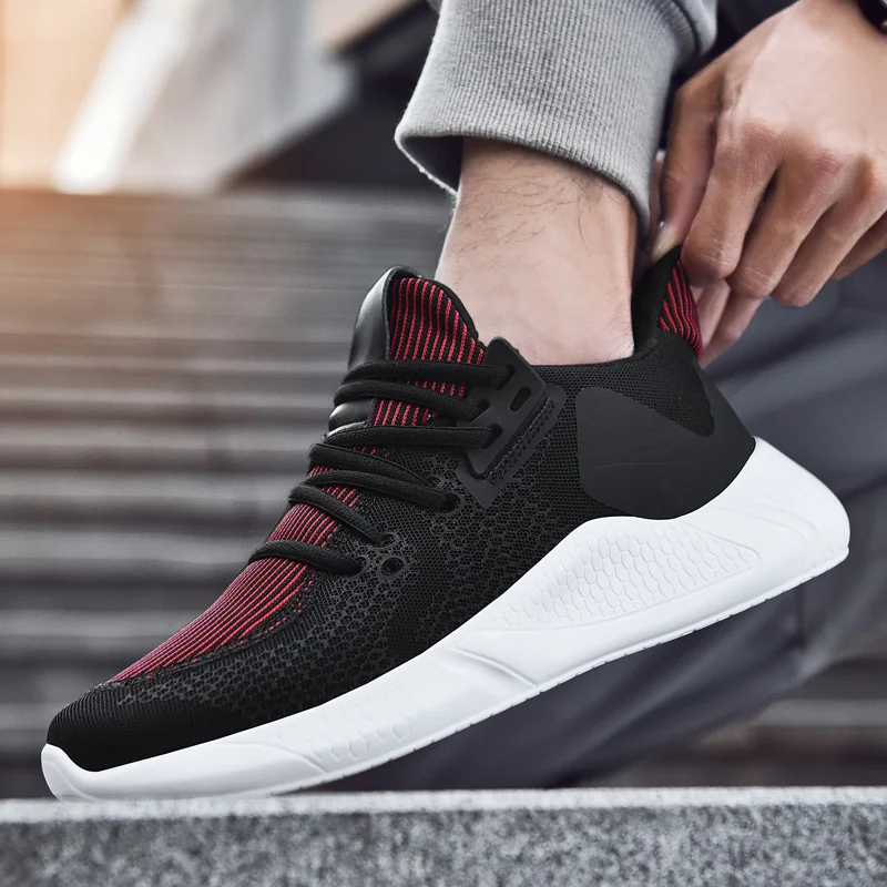 Мужские кроссовки Flyknit с сеткой, дышащие, большие размеры, легкая спортивная обувь для улицы, нескользящая прогулочная обувь, мягкие мужские кроссовки