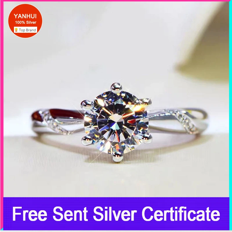 Большая скидка 98%! Аутентичное серебро 100% 925 пробы 6 мм 1.0ct циркониевое кольцо с
