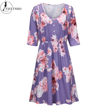 

Autumn Pregnancy Womens Clothing Dresses V-Neck Print Three Quarter Nursing Pregnant Maternity Dresses Vestidos De Maternidad