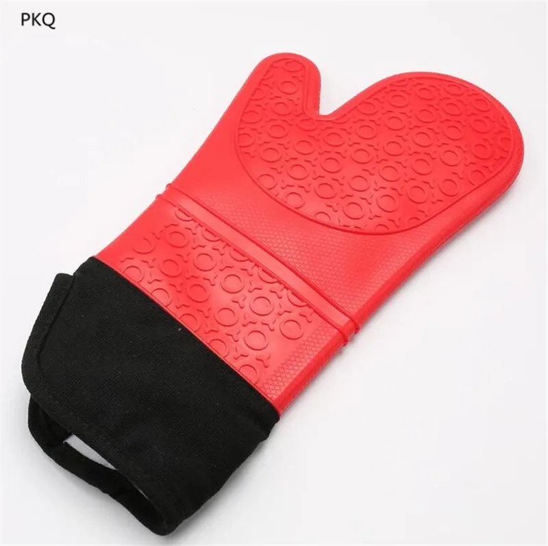 red 1 шт. силиконовая кухонная перчатка для печи Potholder с удлиненными холщовыми рукавами для гриля и барбекю 37,5*18 см - Цвет: red