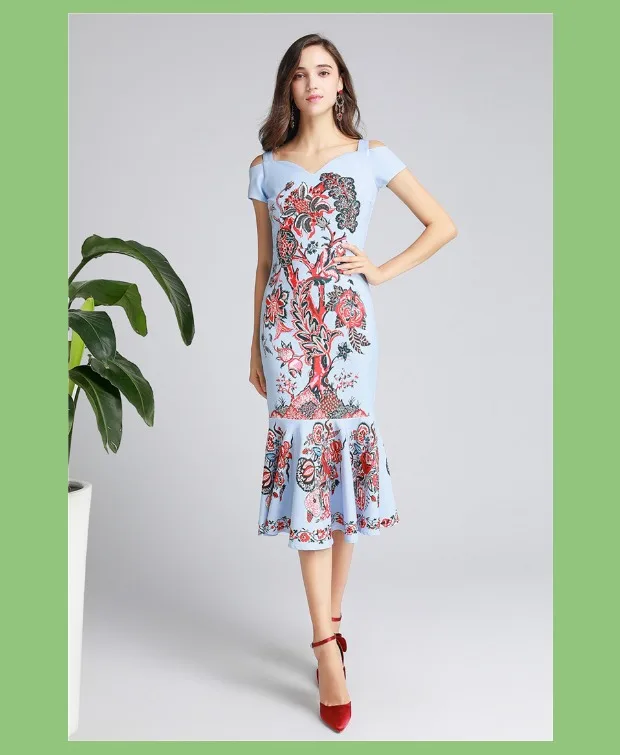 Vestidos verano mujer Алмазный бисер с принтом сексуальные vestidos de festa saia Миди женские платья слинг рыбий хвост облегающее платье