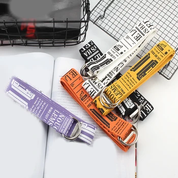 

Literary Style Korean Unisex Popular Lengthen Student Belt Double Buckle High Quality D Ring 1PC Letters Printed Canvas Belt
