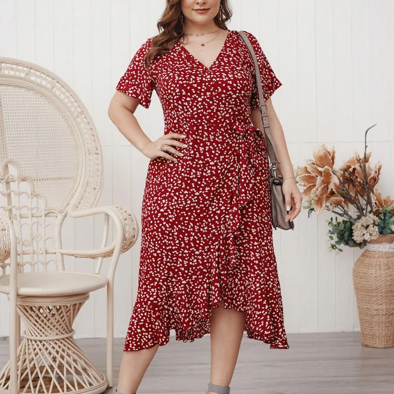 

Sexy V Neck Women Dress Floral Print Summer Dress Casual Loose Short Sleeve Dresses Vestidos Plus Size 4XL
