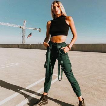 

Privathinker Women Black Pants Autumn 2019 Womens Big Pockets Ankel Cargo Pants Male Winter Streetwear Overalls Sweatpants