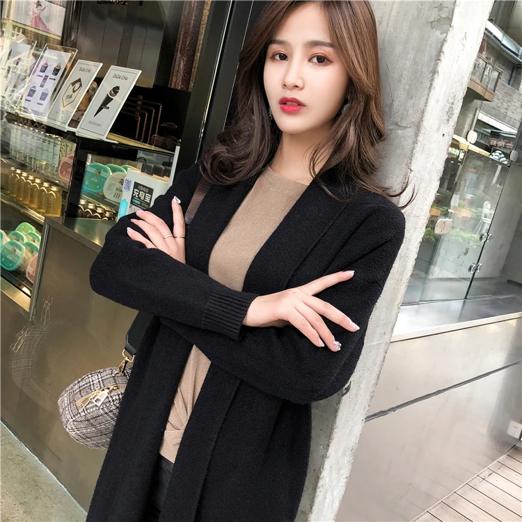 Qiukichonson корейский стиль женский длинный кардиган осень зима вязаный Повседневный женский свитер с длинными рукавами кардиган feminino