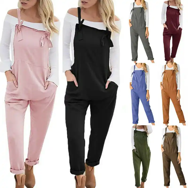 Wanita Pocket Katun Linen 2020 Fashion Longgar Jumpsuit Dungarees Jumpsuit Longgar Baggy Longgar Baju Monyet Celana Panjang Overall Celana Kodok Aliexpress
