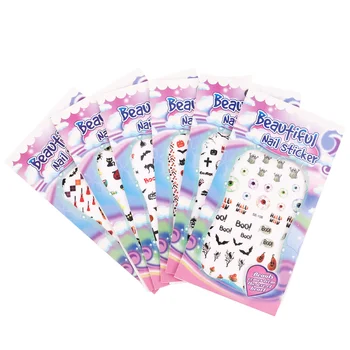 

6 Sheets Decals Scary Halloween Fun Skull Body Sticker Manicure Decal Nail Sticker Art Craft for Cosplay