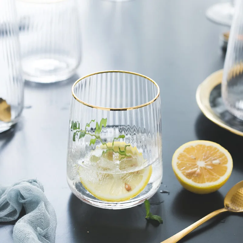 

Japanese Gold Silm Vertical Grain Glass Cup Heat-Resistant Household Simple Cups Cofffee Milk Juice Bar Drinkware