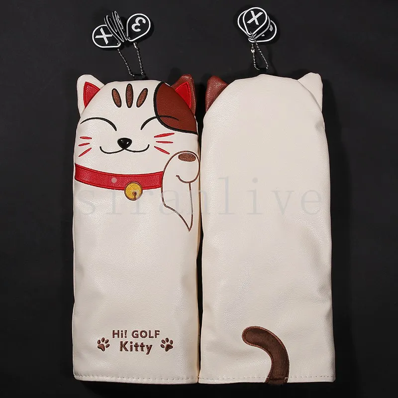 돈 고양이 PU 가죽 골프 헤드 커버, 드라이버 FW UT 유틸리티 숫자 태그 포함