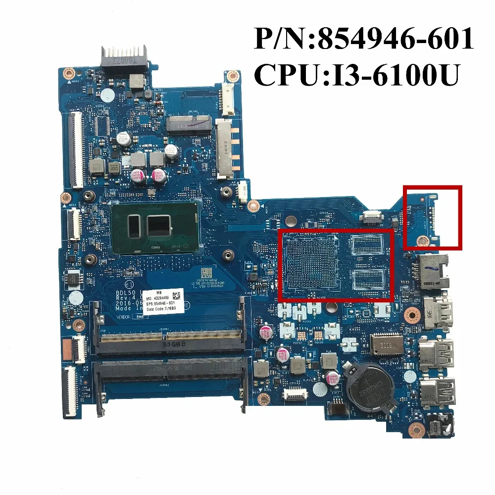 

Excellent For HP 15-AY 15-AY028CA Laptop Motherboard I3-6100U DDR4 854946-601 BDL50 LA-D704P 100% Tested
