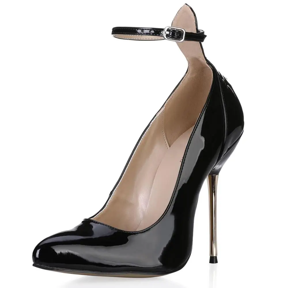 

Spring Autumn New 11cm High Heel Pumps Patent Women Stiletto Thin heel Pointed Toe Ankle Strap Sexy Party Dress Lady Shoes 5A-b1