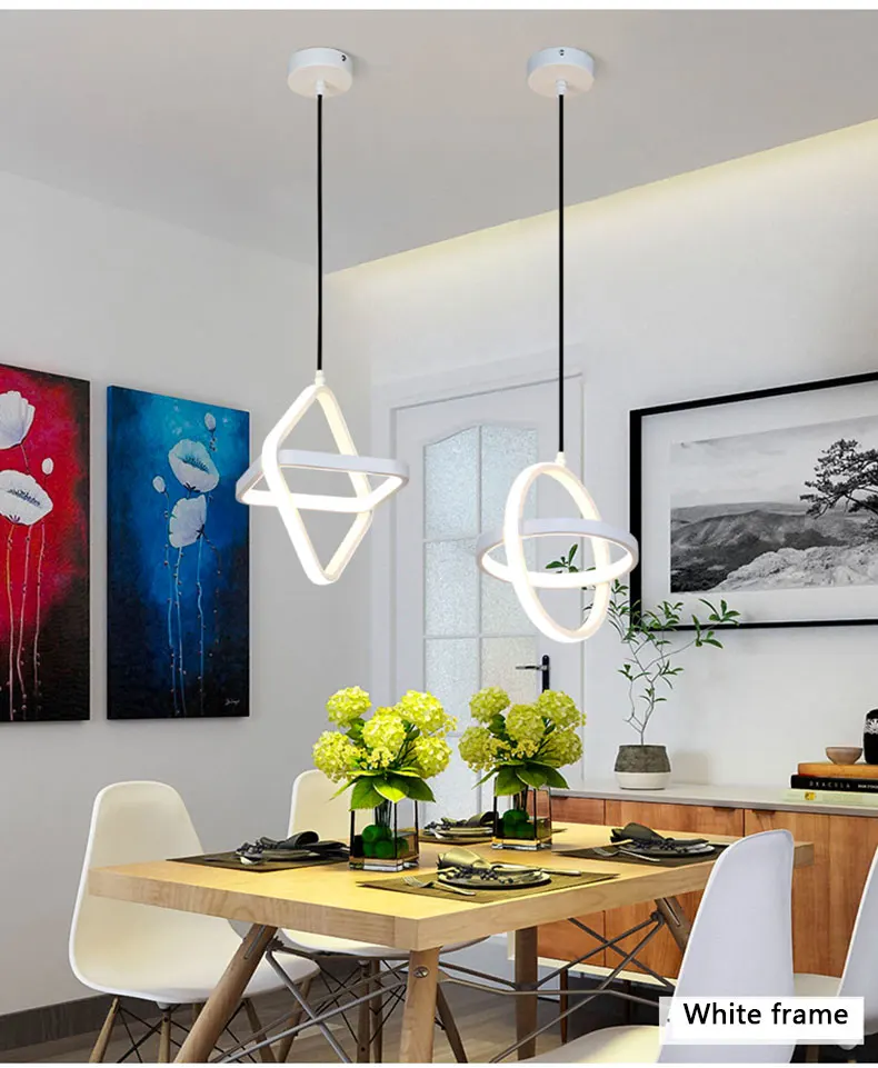 Ha63588a503f543cc8ec50a123aae67698 Modern Led Pendant Light Black&White Creative Chandelier Pendant Lamp for Dining room Kitchen Bedside Light Bedroom Hanging Lamp