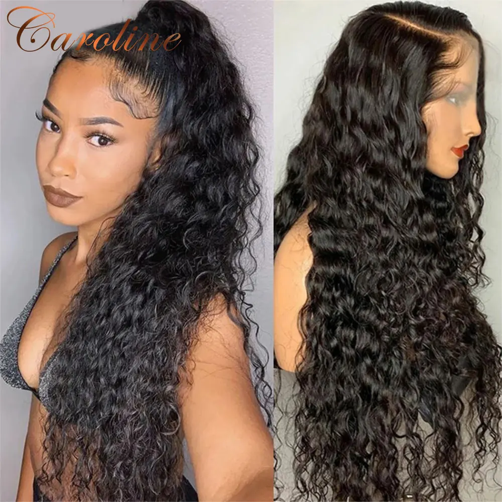 Deep Curly Lace Front Wig 180 High Density Deep Wave Frontal Wig Human Hair Bleached Knots Curly Lace Front Wig For Black Women