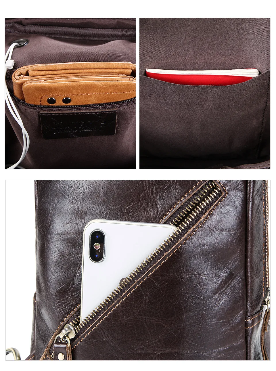 New Genuine Leather Men's Chest Bag Retro Cow Leather Can Hold 7.9 Inch IPAD Casual Crossbody Bag Outdoor Travel Shoulder Bag