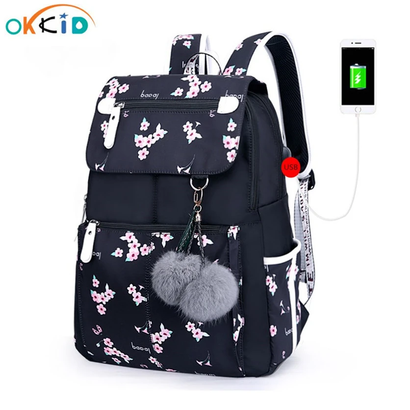 OKKID mochila de colegio rosa con flores para niños y niñas, maleta de  viaje para ordenador portátil y cargador usb, bolsa escolar de mujer para  estudiantes|Mochilas escolares| - AliExpress