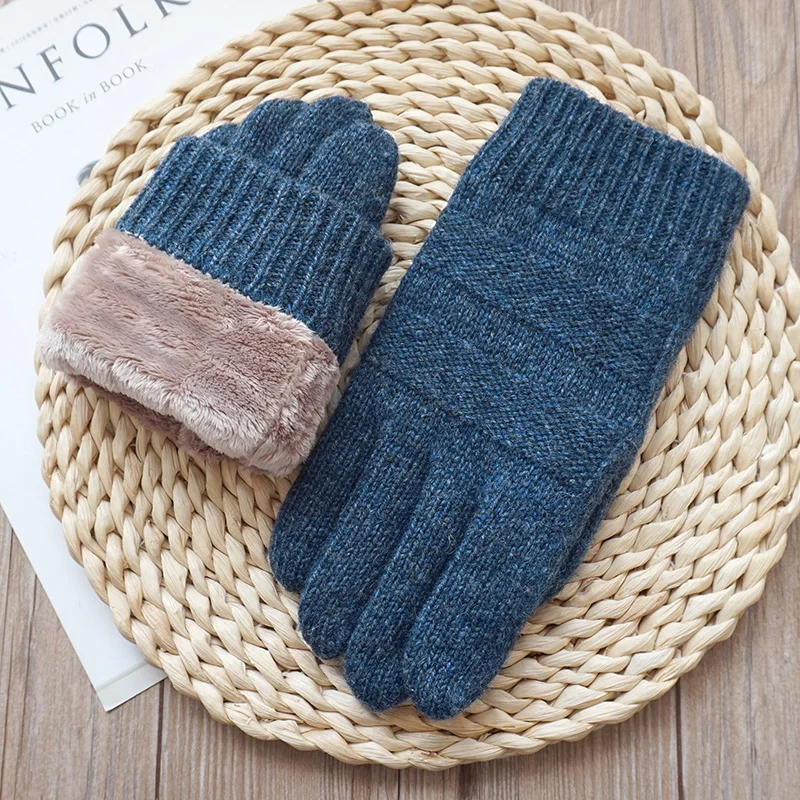 Модные брендовые зимние мужские перчатки с сенсорным экраном варежки мужские бархатные толстые теплые шерстяные вязаные перчатки для вождения