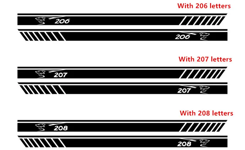 Car Door Side Skirt Stickers Auto Body Decor Vinyl Decals Racing Sport Stripes Accessories For Peugeot-208 206 207 3-5 doors (1)_副本