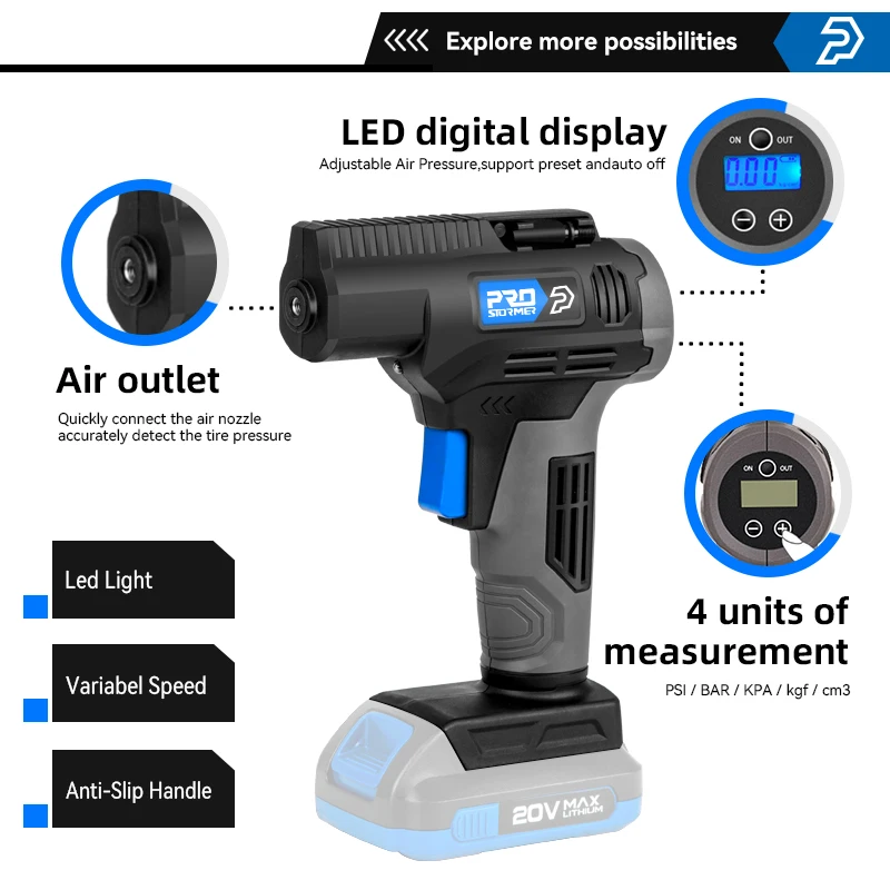 20V Air Inflator Portable Car Air Compressor Pump Handled Digital Rechargable Compressor air inflator