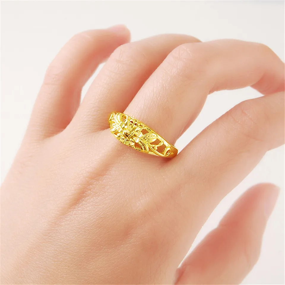 

24K Pure Gold Wedding Finger Flower Ring Luxury Classic For Women Wedding jewellery