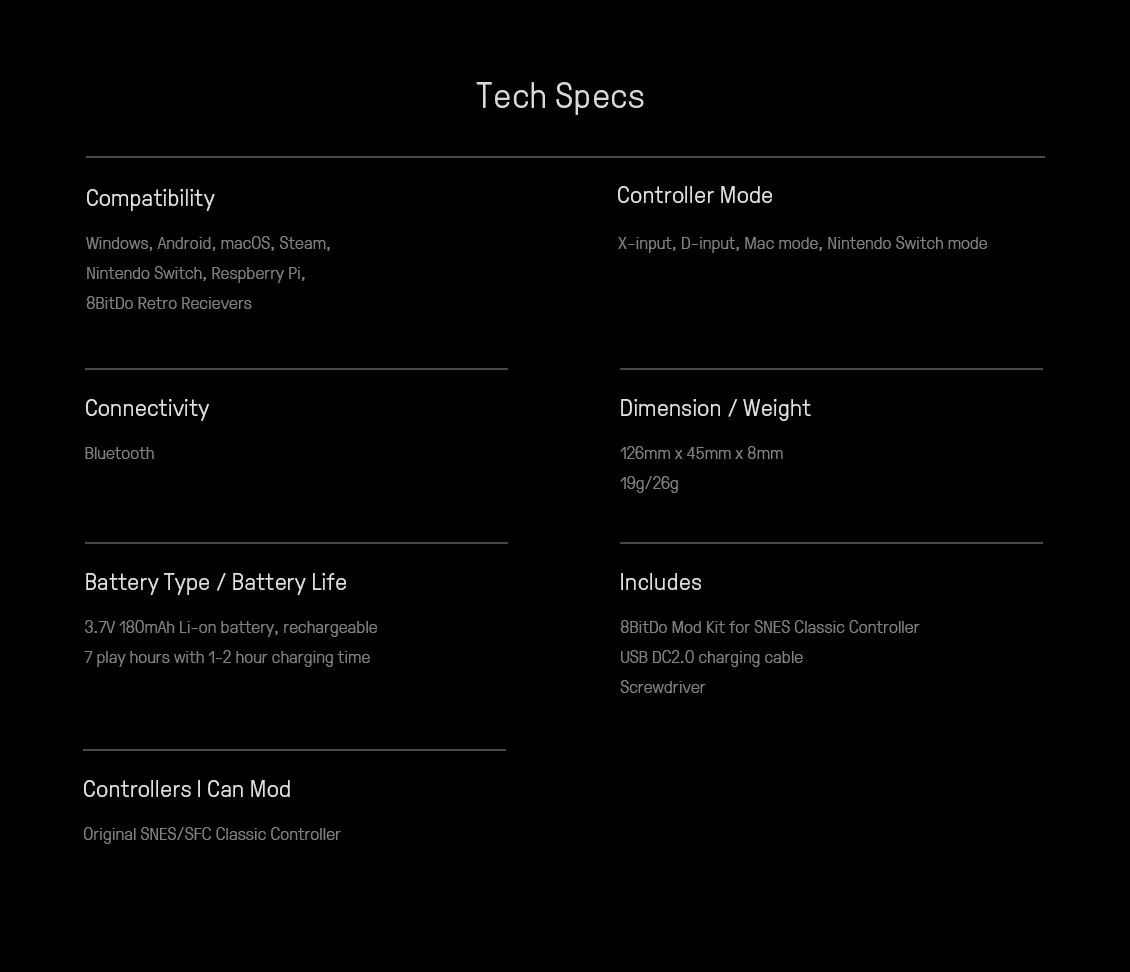 8BitDo Mod Kit for NES Classic Edition Bluetooth Gamepad for SNES/SFC Controller for Windows Android macOS Switch
