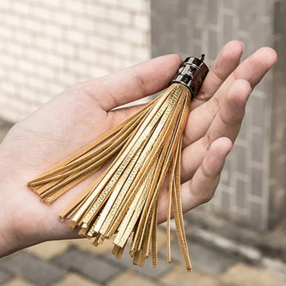 Портативный USB кожаный брелок с кисточкой зарядный кабель