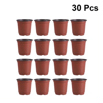 

30PCS Plastic Flowerpot Creative Breathable Flower Pot Succulents Flower Pot Basin Pot - Diameter 150mm (Brown)