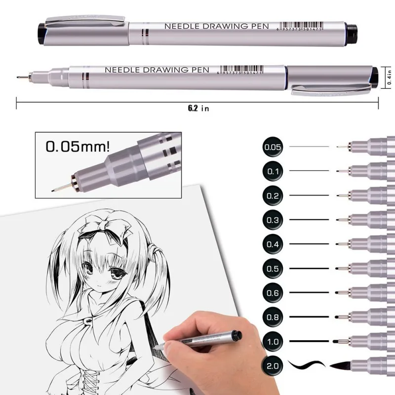 

1pc Pigment Liner Pigma Micron Ink Marker Pen 0.05 0.1 0.2 0.3 0.4 0.5 0.6 0.8 1mm Different Tip Black Fineliner Sketching Pens,