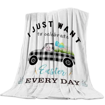 

Easter Truck Rabbit Turnip Throw Blanket Sofa Bed Throw Blanket Kid Adult Warm Blanket for Beds Coral Fleece Fabric