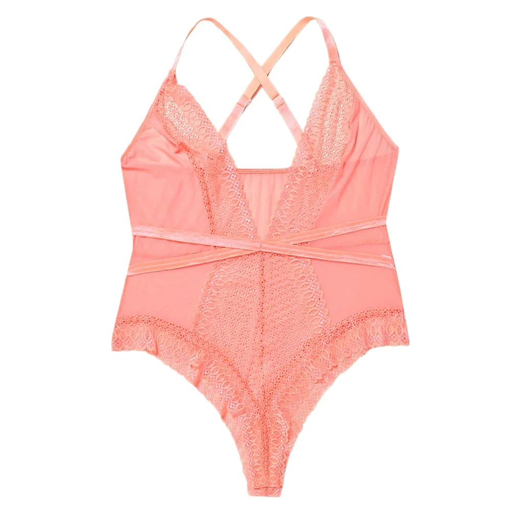 Сексуальное женское нижнее белье Babydoll, новинка, женское кружевное боди с глубоким v-образным вырезом, ремень, крест, открытая спина, костюм lingerieсe, женское нижнее белье
