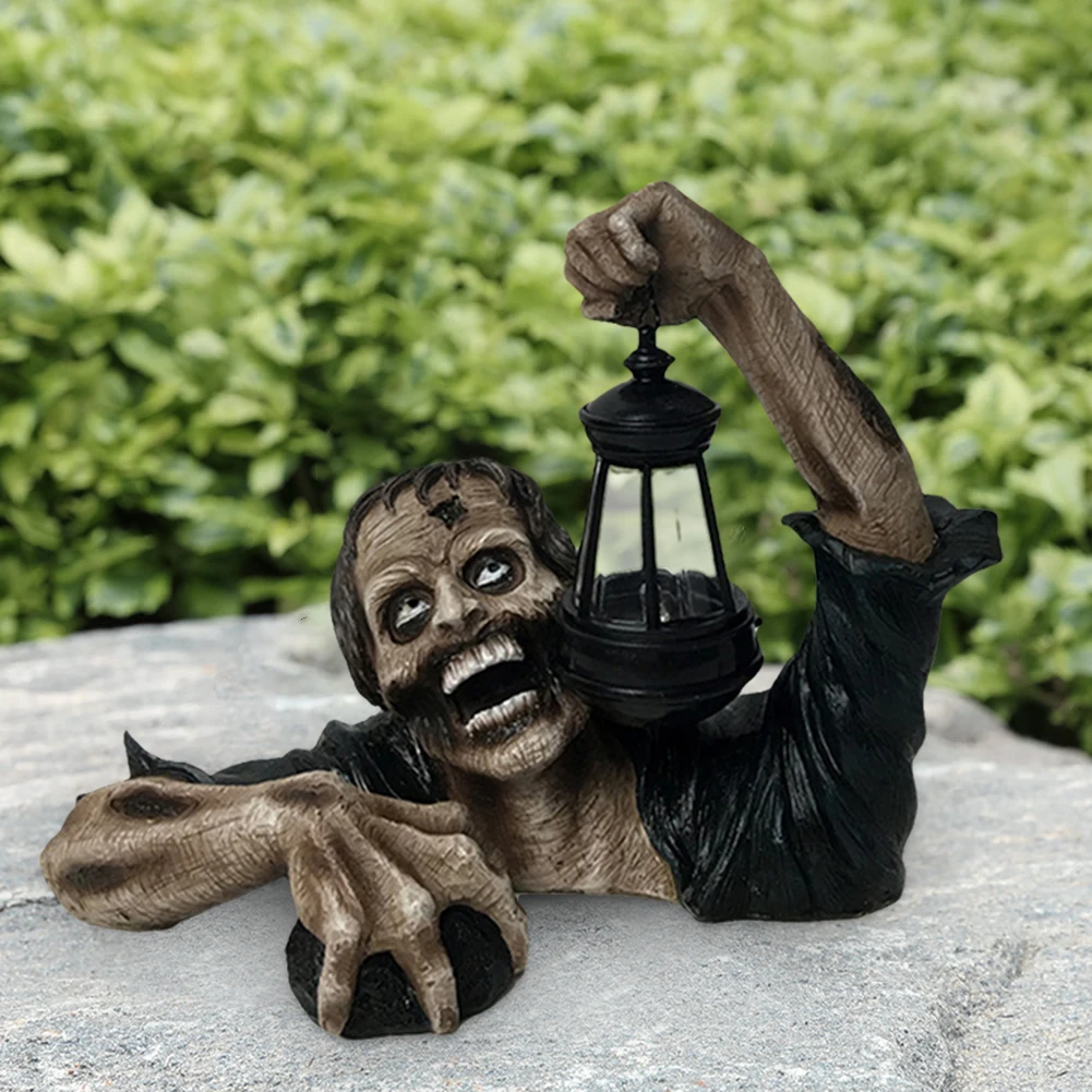 Zombie Crawling Out of Grave with Led Lantern Garden Decor Zombie Statues Horror Landscape Lighting Miniature
