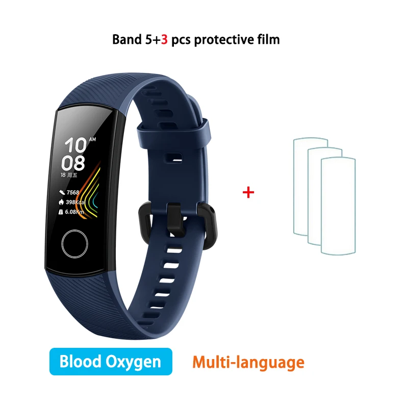 CN Blue add film Смарт-браслет huawei Honor Band 5, глобальная версия AMOLED 0,95 '', сенсорный экран, 5 АТМ, умный браслет с кислородом для измерения пульса в крови - Цвет: CN Blue add film